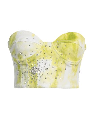 Des_phemmes Des Phemmes Tie Dye Embroidered Denim Bustier With Sweetheart Neckline In Green