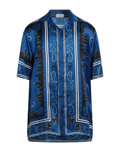 Off-white Man Shirt Bright Blue Size L Viscose In Blue
