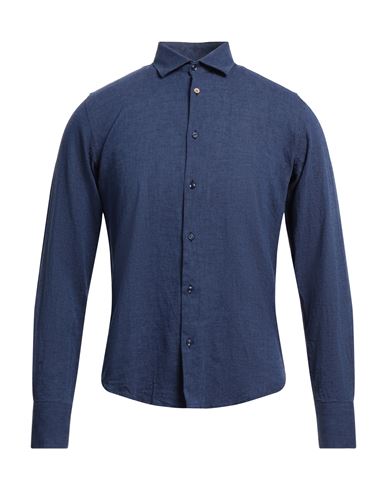 Luxury Man Shirt Navy Size S Linen, Cotton In Navy