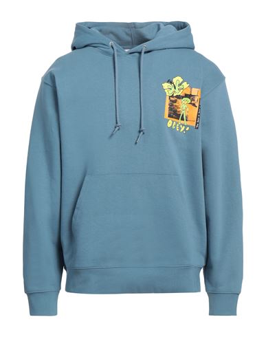 Obey Man Sweatshirt Slate Blue Size L Cotton, Polyester In Blue