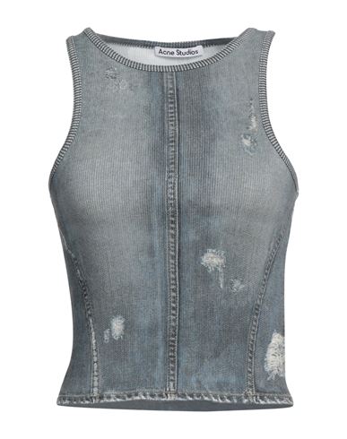 Acne Studios Distressed Denim-effect Cotton Top In Gray