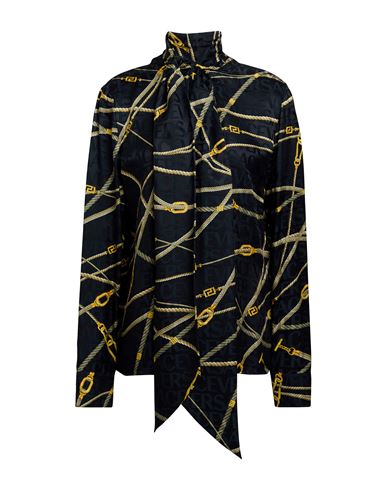 Versace Woman Shirt Midnight Blue Size 8 Viscose, Silk In Black