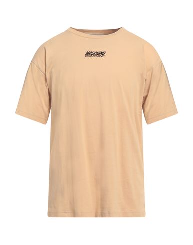 Moschino Logo-embroidered Cotton T-shirt In Beige