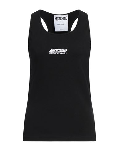 Moschino Embroidered-logo Ribbed Tank Top In Black