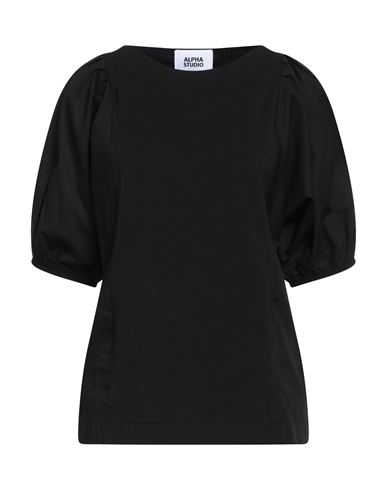 Alpha Studio Woman Top Black Size 6 Cotton, Elastane