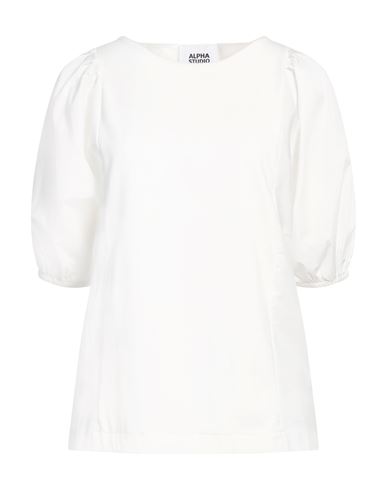 Alpha Studio Woman Top White Size 10 Cotton, Elastane In White