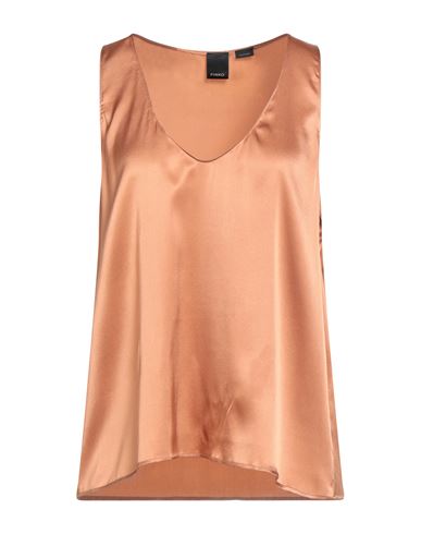 Pinko Woman Top Light Brown Size 10 Silk, Elastane In Brown