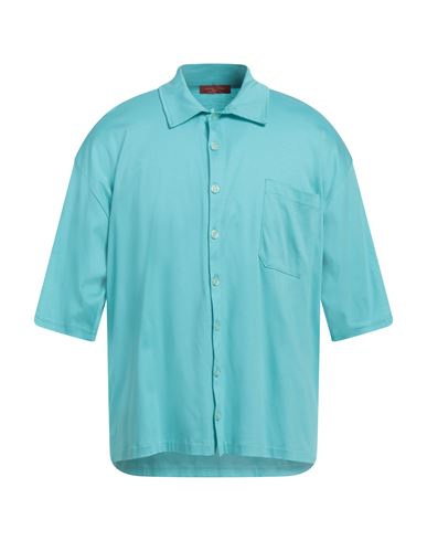 Daniele Fiesoli Man Polo Shirt Turquoise Size L Cotton In Blue