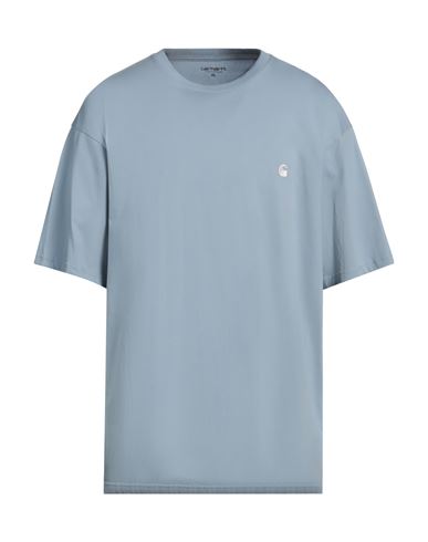 Carhartt Man T-shirt Pastel Blue Size Xxl Organic Cotton In Blue
