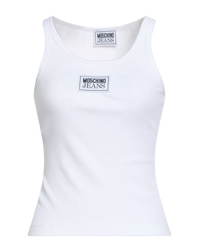 Moschino Jeans Woman Tank Top White Size L Viscose, Elastane