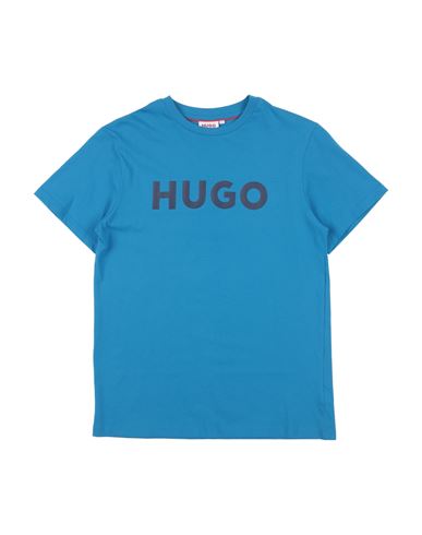 Hugo Boss Hugo Man T-shirt Azure Size 16 Cotton, Elastane In Blue