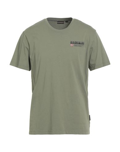 Napapijri Man T-shirt Military Green Size M Cotton, Elastane In Green