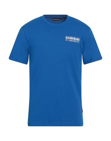 Napapijri Man T-shirt Bright Blue Size L Cotton, Elastane In Blue