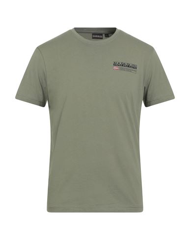 Napapijri Man T-shirt Military Green Size M Cotton, Elastane In Green