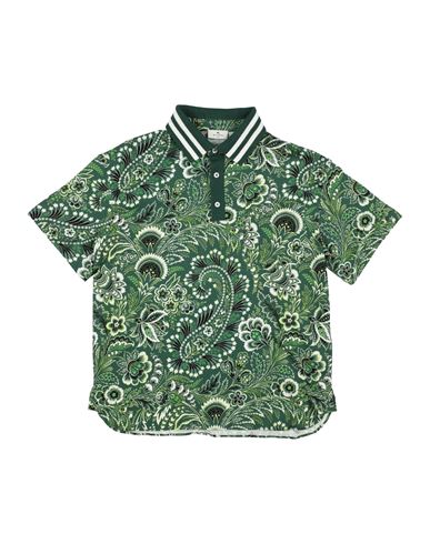 Etro Man Polo Shirt Green Size 16 Cotton, Polyamide, Elastane In Green