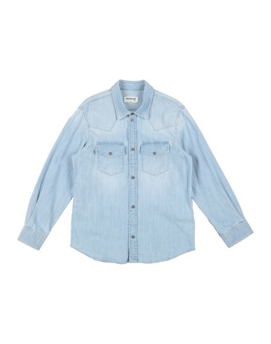 Dondup Man Denim Shirt Blue Size 13 Cotton, Elastane In Blue