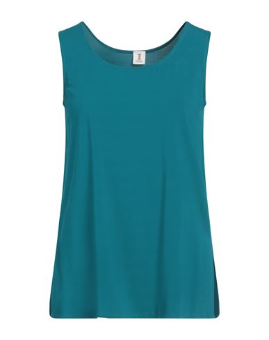 1-one Woman Tank Top Deep Teal Size 4 Viscose, Elastane In Green