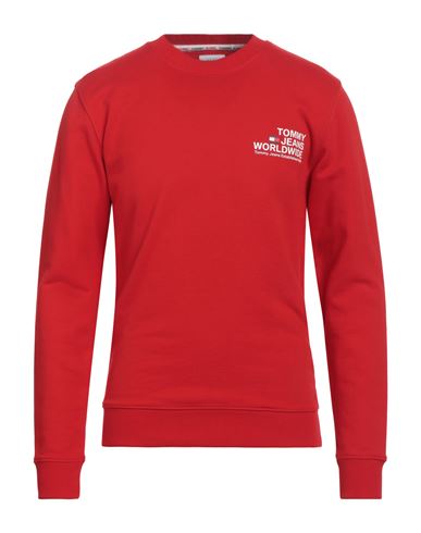 Tommy Jeans Man Sweatshirt Red Size S Cotton, Elastane In Red