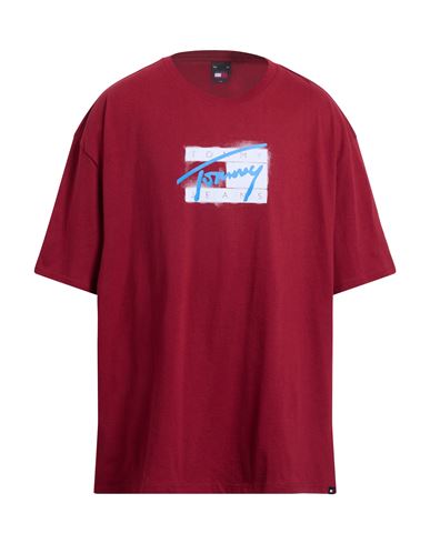 Tommy Jeans Man T-shirt Burgundy Size 4xl Cotton In Red