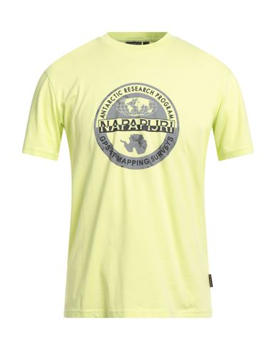 Napapijri Man T-shirt Lime Green Size L Cotton In Gray