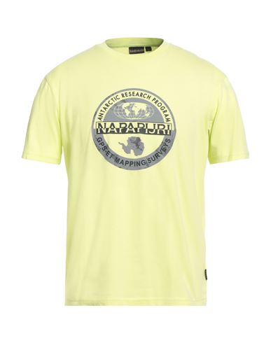 Napapijri Man T-shirt Lime Green Size L Cotton In Yellow