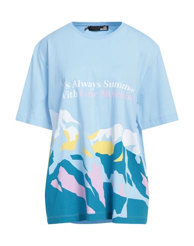 Love Moschino Woman T-shirt Sky Blue Size 8 Cotton, Elastane In Blue