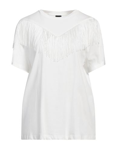 PINKO PINKO WOMAN T-SHIRT WHITE SIZE L COTTON, ACETATE, POLYAMIDE, VISCOSE