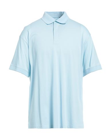 Y-3 Man Polo Shirt Sky Blue Size L Cotton In Blue
