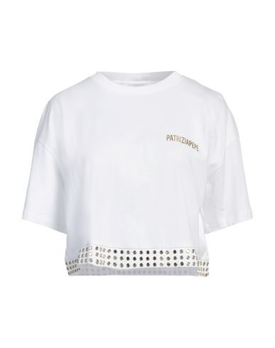 Patrizia Pepe Woman T-shirt White Size 2 Cotton, Glass In White