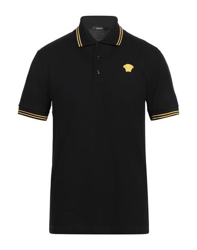 Shop Versace Man Polo Shirt Black Size S Cotton, Polyester