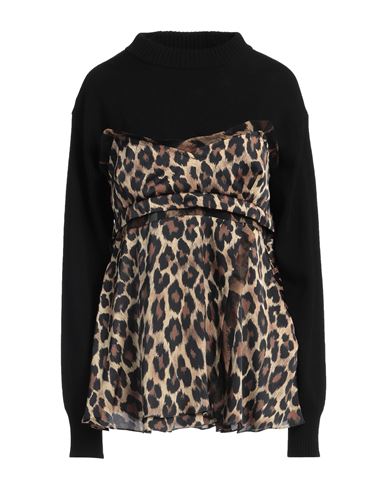 Sacai Woman Top Black Size 2 Wool, Polyester In Black