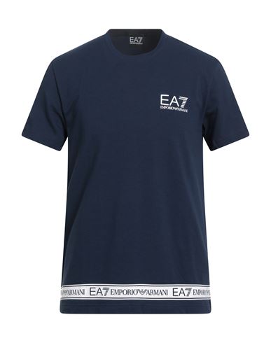Ea7 Man T-shirt Navy Size Xxl Cotton, Elastane In Blue