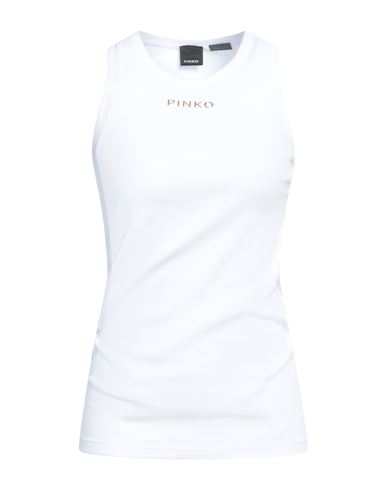Pinko Denim Woman Tank Top White Size M Cotton, Elastane In White