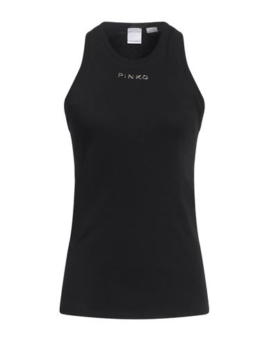 Pinko Logo-embossed Cotton Tank Top In Black