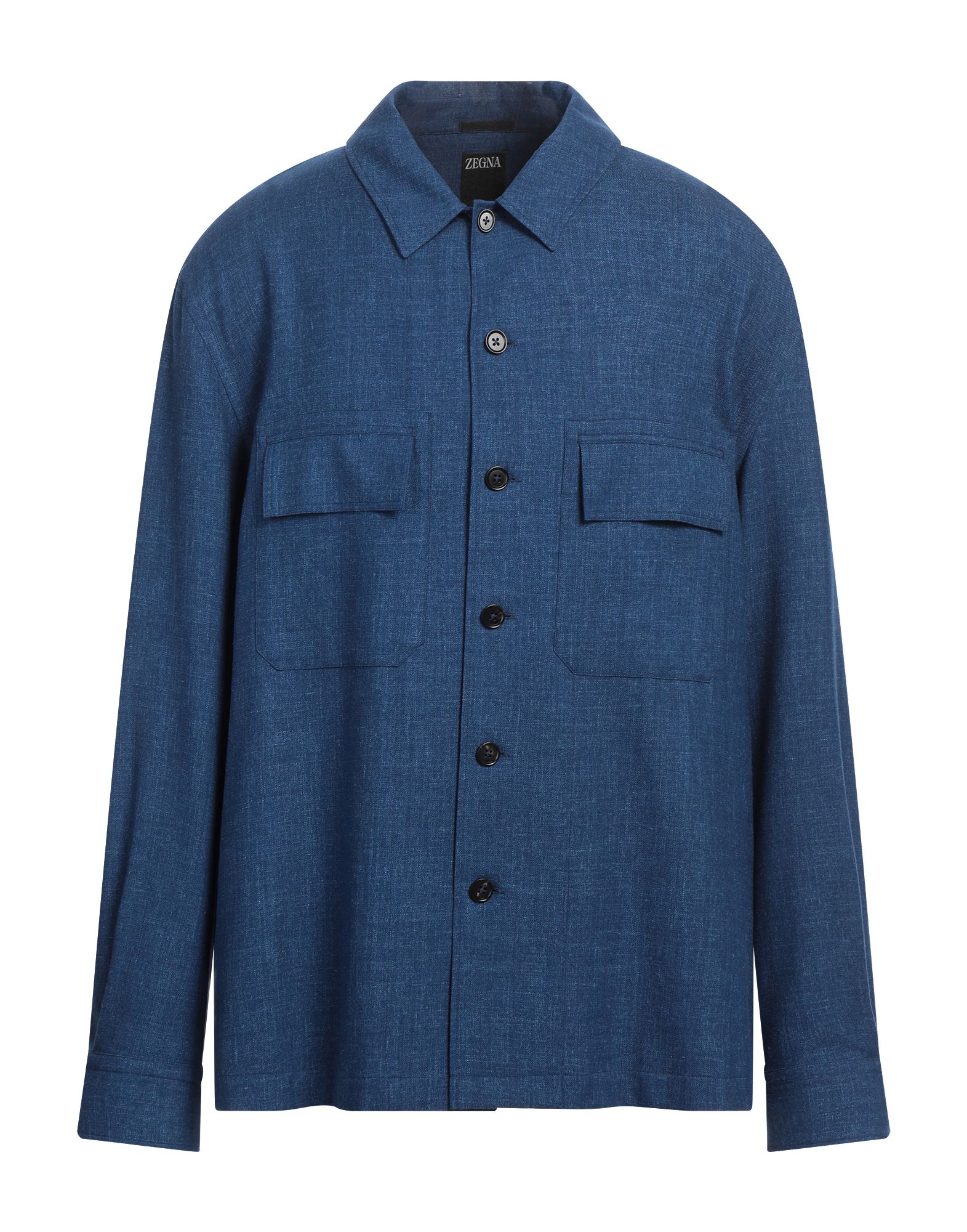 《セール開催中》ZEGNA メンズ シャツ ブルー XXL カシミヤ 83% / リネン 17%