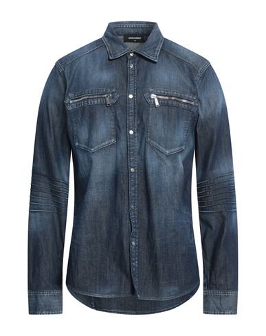 Dsquared2 Man Denim Shirt Blue Size 46 Cotton, Elastane In Blue