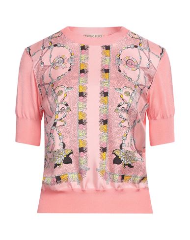 Pucci Woman Top Pink Size M Viscose, Nylon, Elastane, Silk In Pink