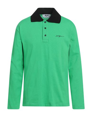 Msgm Man Polo Shirt Green Size S Cotton In Green