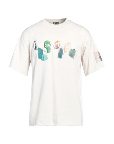 Msgm Fantastic Green X Duccio Maria Gambi Man T-shirt Ivory Size S Organic Cotton In White
