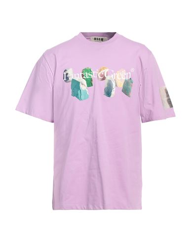 Msgm Fantastic Green X Duccio Maria Gambi Man T-shirt Lilac Size Xxl Organic Cotton In Purple