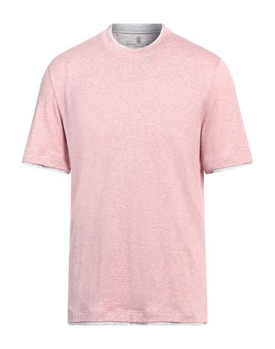 Brunello Cucinelli Man T-shirt Antique Rose Size Xxl Linen, Cotton In Pink