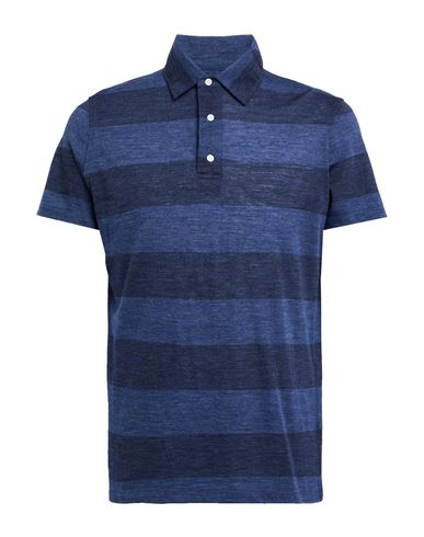 Isaia Man Polo Shirt Navy Size Xl Wool In Blue