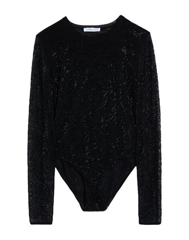 Blumarine Rhinestone-logo Mesh Top In Black