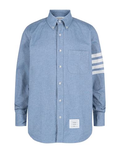 Thom Browne Flannel 4-bar Straight Fit Shirt Man Polo Shirt Multicolored Size L Cotton In Blue
