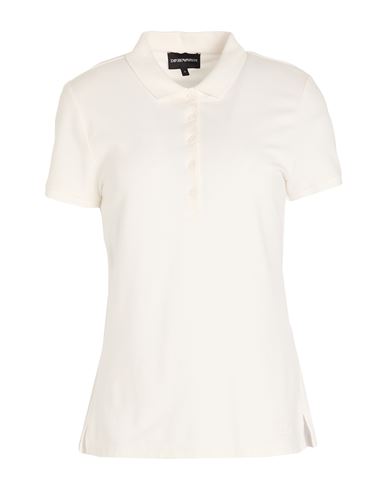 Emporio Armani Woman Polo Shirt White Size L Cotton, Elastane In White