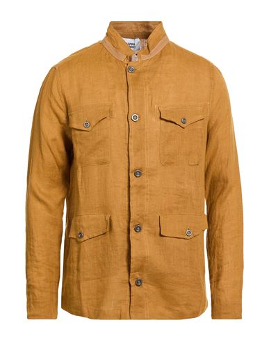 Alpha Studio Man Shirt Camel Size 40 Linen In Yellow