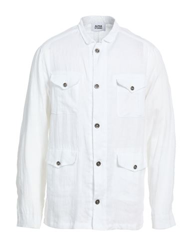 Alpha Studio Man Shirt White Size 42 Linen In White