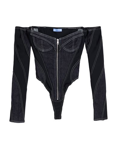 Mugler Woman Bodysuit Blue Size 14 Cotton, Elastomultiester, Rubber, Polyamide, Elastane In Blue