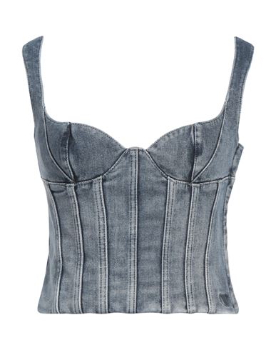 Off-white Woman Top Blue Size 2 Cotton, Elastomultiester, Elastane In Blue