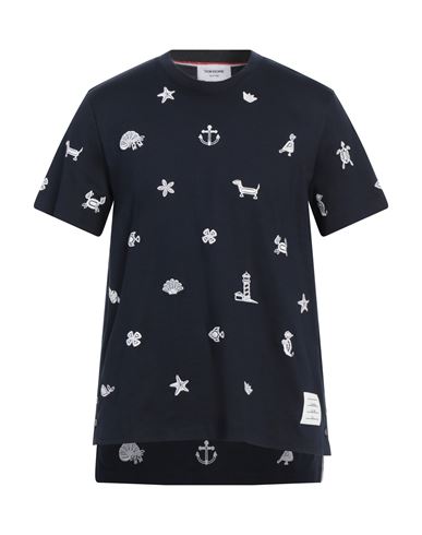 Shop Thom Browne Man T-shirt Midnight Blue Size 2 Cotton